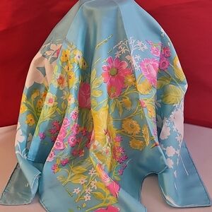 Vintage Lord & Taylor Elegant Silk Scarf in Light Blue Pastel Square 26x26"